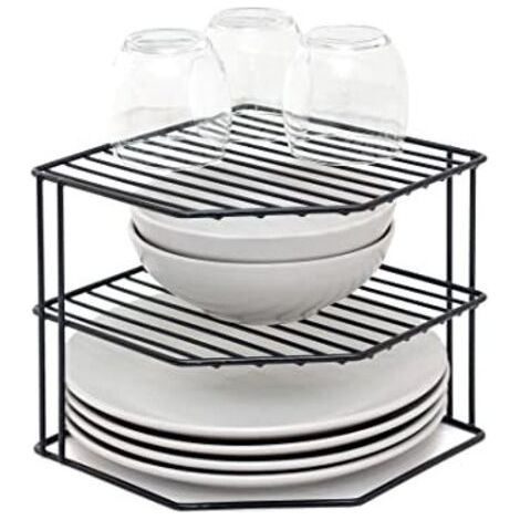 ALLIANDISRange-Assiettes à 3 Niveaux - Organisateur de Placard de Cuisine - Noir (1/5)