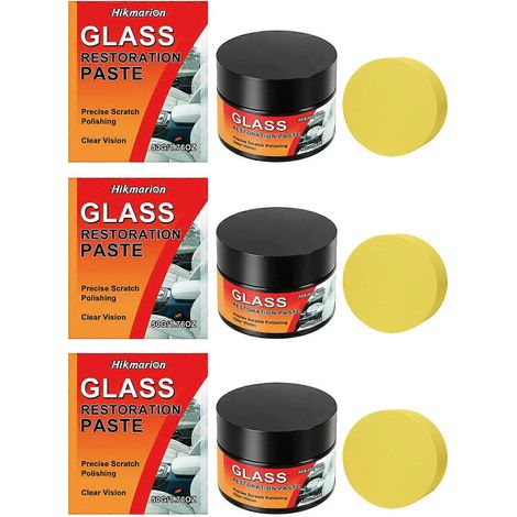 Pâte de polissage pour pare-brise et vitres de voiture : élimine les rayures, les traces d'huile et d'eau, les films gras et les tourbillons. Nettoie les surfaces et restaure une vision parfaitement c (1/5)