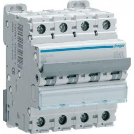 Hager interruttore automatico modulare 4 poli 10 a 6 ka c 4 moduli mca410