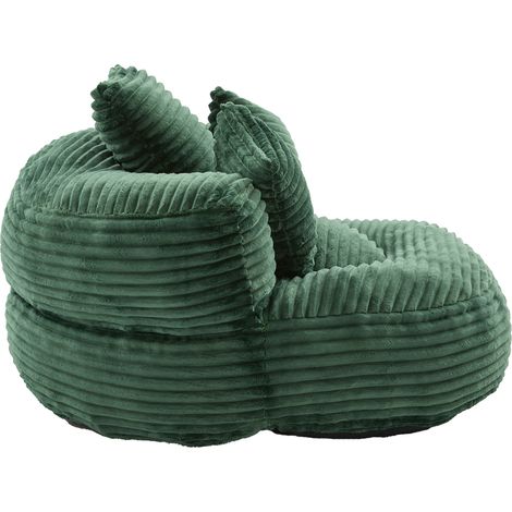 Cord-Sitzsack-Sessel in Dunkelgrün mit hoher Rückenlehne und 3 Kissen MODENUIT (1/5)