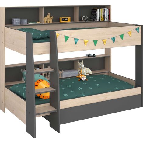 Litera Infantil Mouse 90x200 cm Dormitorio Juvenil en color roble Jackson y Gris Oscuro