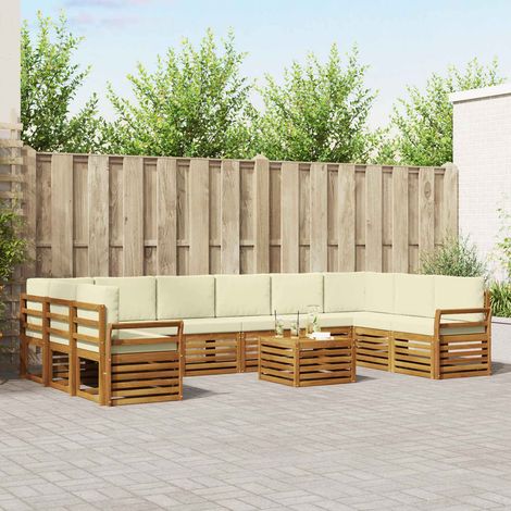 Ecksofa Set mit Kissen 11 pcs Natur und Creme Massivholz Akazie (1/5)