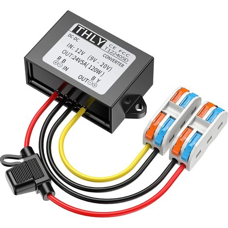 Convertisseur 12V 24V, Transformateur DC 5A 120W Transformateur élévateur avec Fusible étanche Et Les Blocs de Câblage, pour Bateau de Véhicule de Camion de Golf (Accepter Les Entrées DC9-20V) (1/5)