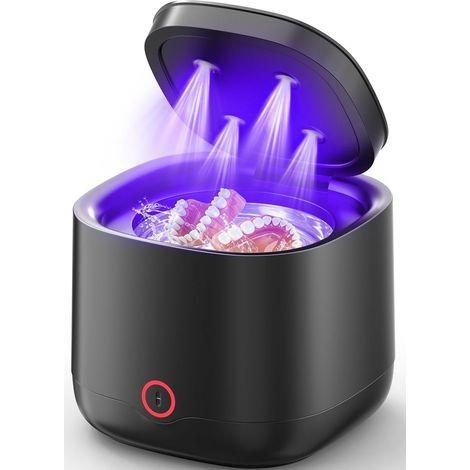 Nettoyeur Ultrason, Ultrasonic Cleaner pour Gouttière Dentaire, Appareil Dentaire et Aligneur, 45kHz avec UV-C, 200ml, pour Dentier, Prothèse, 3 Modes, Portable, Batterie 4000mAh Noir (1/5)