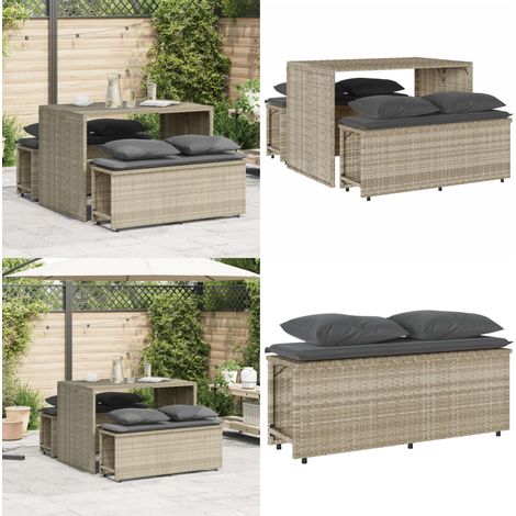 3-tlg. Garten-Essgruppe mit Kissen Hellgrau Poly Rattan - Gartengestell - Gartenmöbelset - Outdoor-Set - Terrassenmöbel - Gartentisch - Home & Living (1/5)
