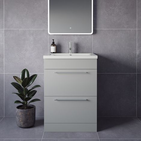 Napoli 460 Gloss Grey Pearl 600mm 2 Drawer Vanity Unit with Glide Basin - 600mm - Chrome 320mm Handle