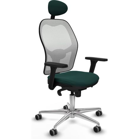 Jorquera sincro malla blanca similpiel verde botella brazos 3D base aluminio cabecero fijo ruedas 65mm engomada (1/5)