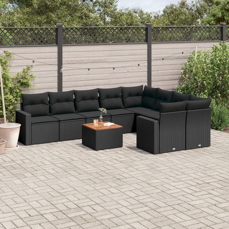 Salon de jardin modulable 10 pièces en résine tressée avec meuble bas et coussins noir, 78.94kg - PANGIVO (1/3)