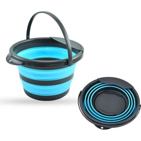 5L Seau Pliable, Seau en Plastique Pliable, Bac Rond Pliable, Seau Rond Pliable, Seau à Eau Portable pour la Pêche pour Voyage, Voitures, Camping, Camping-Car, Randonnée, Pêche - Compact (Bleu) (1/4)