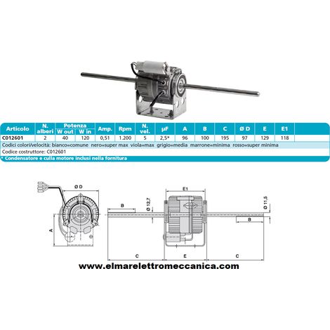 C012601 Motore 120 W BIALBERO 5 Velocità aspiratore Fan Coil