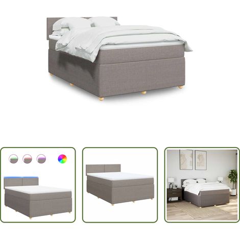 vidaXL Surmatelas -  Sommier à lattes de lit avec matelas Taupe 140x200 cm Tissu (1/5)