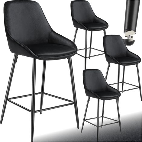 Lot 4 chaises de bar dossier aspect velours et repose-pieds noir (1/5)