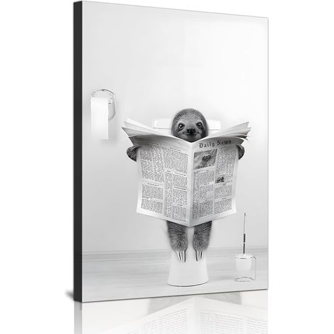 Quadro su Tela Bagno Animali Divertenti 60x90 cm Bianco Nero (1/5)
