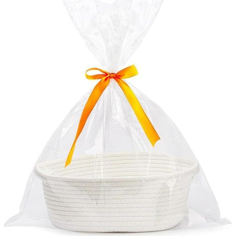 Cesto regalo vuoto intrecciato, cesto di presentazione vuoto con sacchetti regalo e nastri, cesto regalo in corda di cotone, per baby shower, compleanno, matrimonio, Pasqua, Ringraziamento, Natale (bi (1/5)
