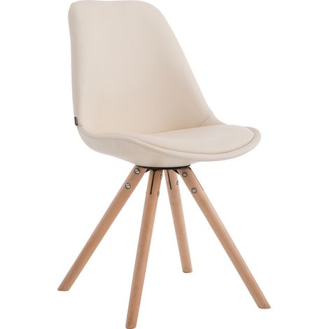 Silla de cocina/comedor escandinava con asiento de PVC color crema y 4 patas redondas de madera 100008303 (1/5)