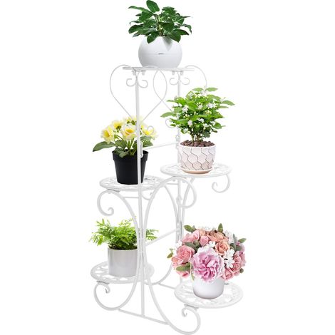 Shoze 5 Tier Plant Stand Metal Tall Flower Pot Rack Holder Multi-Layer Display Planter Shelf for Indoor Outdoor 40 x 83 x 22cm White (1/5)