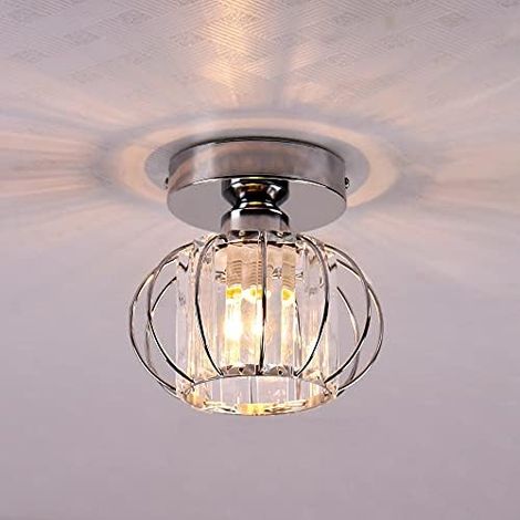 Vintage Industriale E27 Lampada da Soffitto di Cristallo, Plafoniera Forma di Gabbia per Ingresso Corridoio Camera da Letto Soggiorno, Argento (1/5)