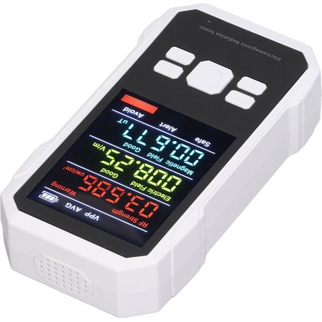 Détecteur de rayonnement haute fréquence numérique portable blanc avec pile, testeur de champ électromagnétique pour usage domestique et professionnel (1/5)