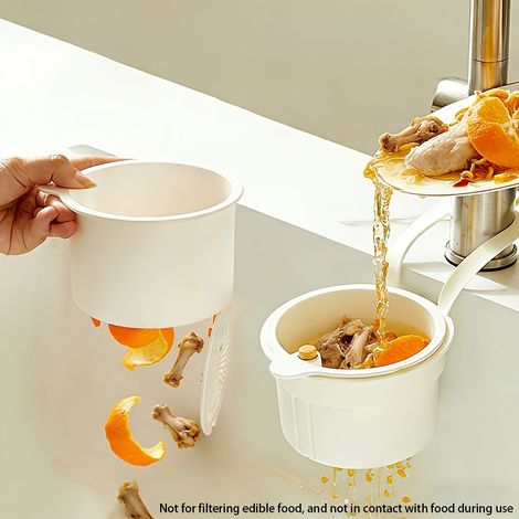 Panier filtrant évier pressable et suspendu pour déchets de cuisine, panier d'évacuation amovible à une touche avec support éponge, couleur Milky (1/5)