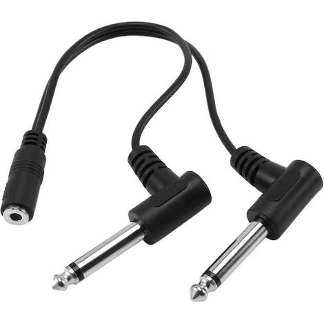 Adaptateur audio mono coudé en Y : mini-jack stéréo femelle 3,5 mm (1/8 pouce) vers fiche mâle 6,35 mm (1/4 pouce), noir. (1/5)