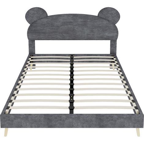Letto bambino grigio 140 x 200 cm con testiera in tessuto soffice e materasso a molle (1/5)