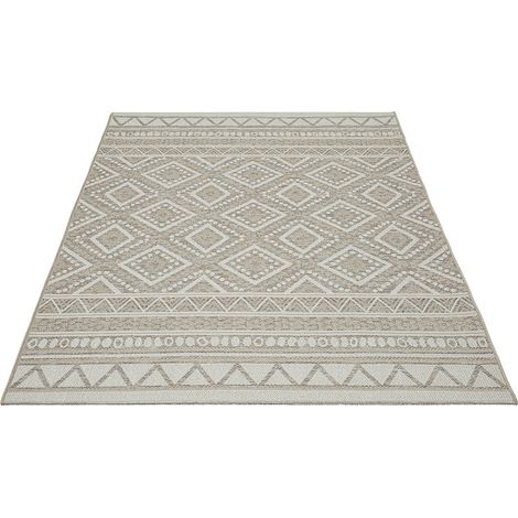 FLOORNOVO In- & Outdoor Teppich Beige gemustert - 150 x 80 cm - Flachgewebe für Garten Balkon Terrasse und Innenbereich - Robust & Pflegeleicht - vielseitig einsetzbar im Innen- und Außenbereich (1/2)