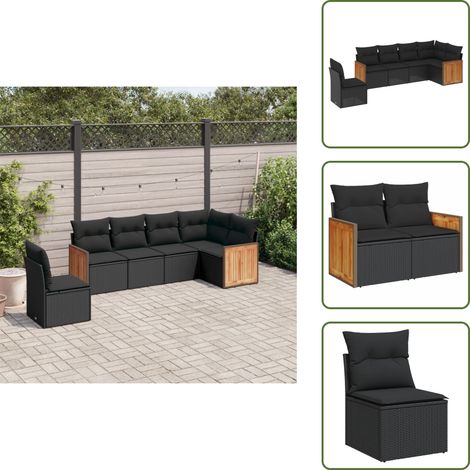6-tlg. Garten-Sofagarnitur mit Kissen Schwarz Poly Rattan - Gartenmöbel - Rattan Möbel - Lounge Set - Esszimmergarnitur - Terrassenmöbel (1/5)