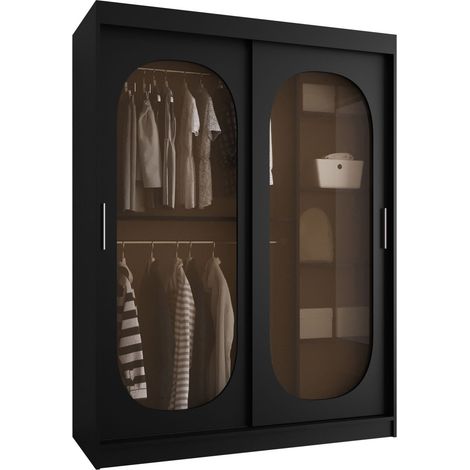 Armario Hartford 519, Negro, 200x150x62cm, Puertas de armario: Correderas, Número de estantes: 0