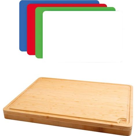 Planche A Decouper En Bambou Avec 4 Inserts 45x35x4cm Fscâ® - Livwise Point Virgule (1/5)