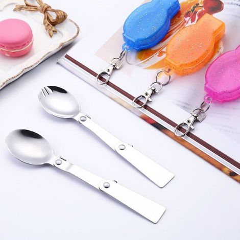 Fourchette et cuillère pliables avec 3 boîtes de rangement - Vaisselle pliable idéale pour pique-nique et voyage (1/5)