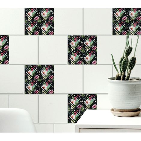 Sticker carrelage adhésif autocollant x6, 15 cm X 15 cm, décoratif fleurs et art déco, carreaux naturel (1/4)