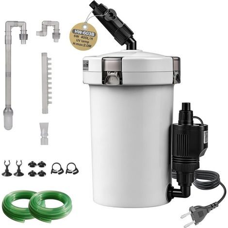 Filtre Aquarium Externe Réglable 400L/H 6W, Silencieux Pompe a Air Aquarium avec Matériel de Filtration, pour Réservoir Jusqu’à 150 L, pour Poisson Rouge, Tortue Deau, HW-603B (1/5)