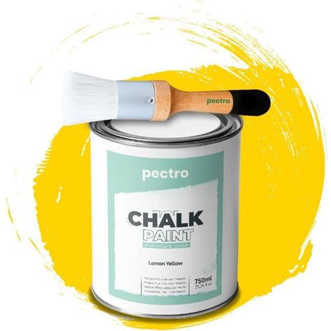 Pittura a Gesso - PECTRO - GIALLO LIMONE - 750ml - Pennello in Legno - Finitura Opaca