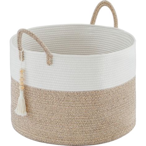 Basket of storage in rope of cotton for toys and laundry with beads in wood (1/5)