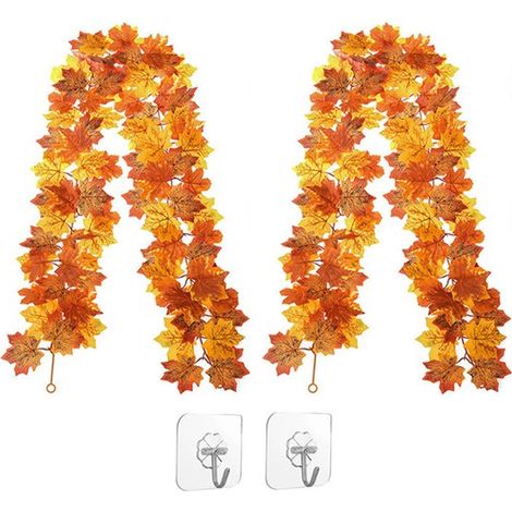 Ghirlanda autunnale in 2 pezzi, foglie d'acero, decorazione autunnale, foglie d'acero pendenti, 175 cm (1/5)