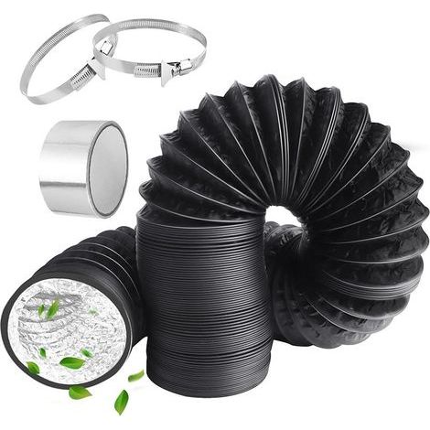 Tuyau d'évacuation en PVC de 150 mm, 4,2m long Gaine Ventilation en Aluminium avec 2 colliers de serrage en acier et 1 sangle pour Chauffage et Climatisation, Seche Linge, Extracteur(Noir) (1/5)