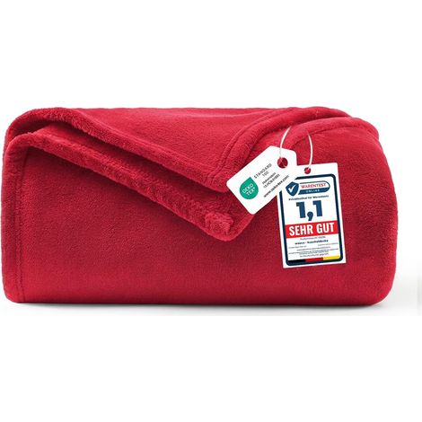 Plaid Rouge 150x200 cm – Couverture Polaire Flanelle Microfibre Douce, Jeté de Canapé Chaud & Moelleux, Plaid pour Canapé Lit, Grande Couverture Toutes Saisons (1/5)