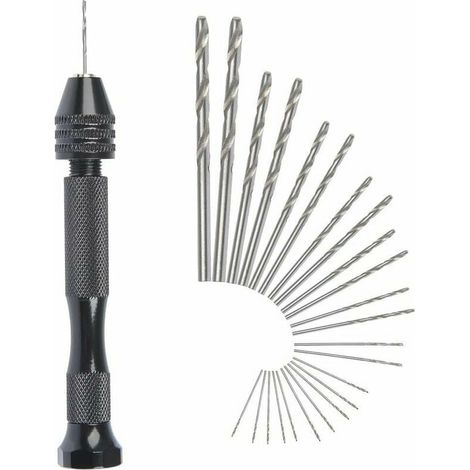 MIni perceuse à main Twist Drill Bits +25 micro forets hélicoïdaux sans fil en Aluminium Pin Vise Outils Rotatifs forets hélicoïdaux réglables Pyrogravure Maison plastique trou cuivre GrooFoo (1/5)