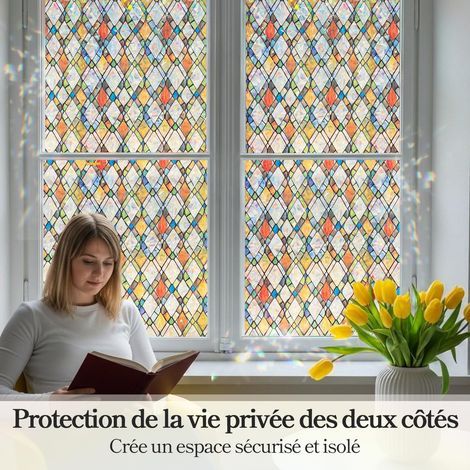 Film Occultant Fenêtre Effet Arc-en-Ciel avec Diamant à Veines Colorées 45 x 200cm Film pour Vitre Électrostatique Anti-Ultraviolet pour Bureaux, Chambres (1/5)