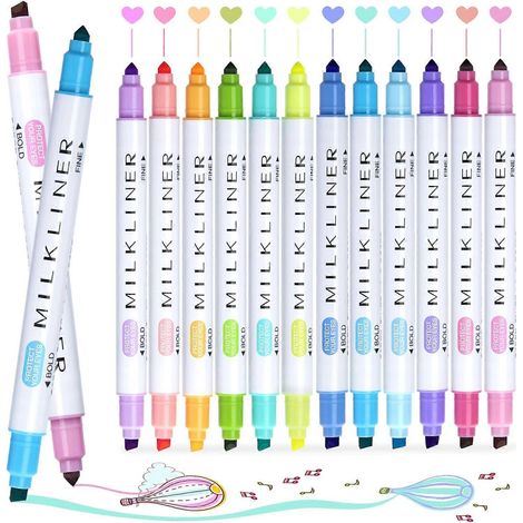 Cisea, surligneur pastel 12 couleurs, pointes large et fine, surligneurs pastel kawaii pour souligner et marquer, idéal pour l'école. (1/5)