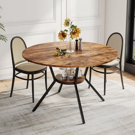Table à Manger Ronde 120 cm, Double Plateau Bois et Métal Noir, Pieds Réglables 4-6 Personnes Cuisine Séjou, Marron (1/5)