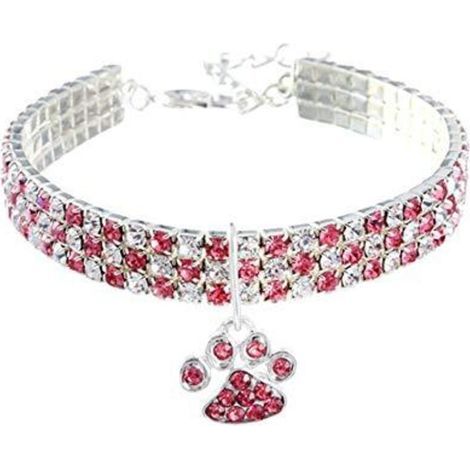 Collier pour Animal de Compagnie avec Diamants - Réglable - Pendentif en Forme de Griffe de cœur élastique - pour Chat et Chien - Petit Collier pour Animal Domestique (1/5)