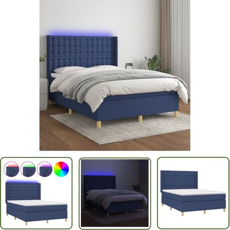 The Living Store Boxspringbett mit Matratze & LED Blau 140x200 cm Stoff - Boxspringbett - Betten - Schlafräume - LED Beleuchtung - Blau (1/5)