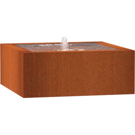 Adezz Wassertisch Corten-Stahl Rost braun/orange Wasserspiel mit Pumpe und LED verschiedene Größen 100x100x40 cm (1 Edelstahldüse) (1/5)