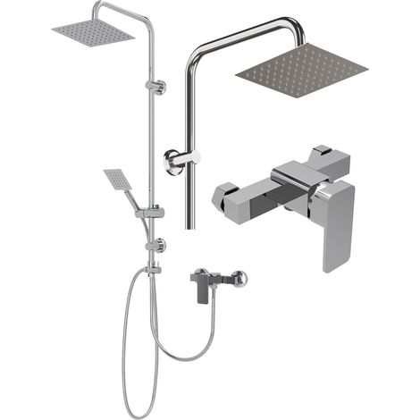 Ensemble de Douche avec Pluie TOBA CHROM - Laiton, Inox, PVC - 95 cm - Flexible 150 cm + Mitigeur de Douche VERI CHROM (1/5)