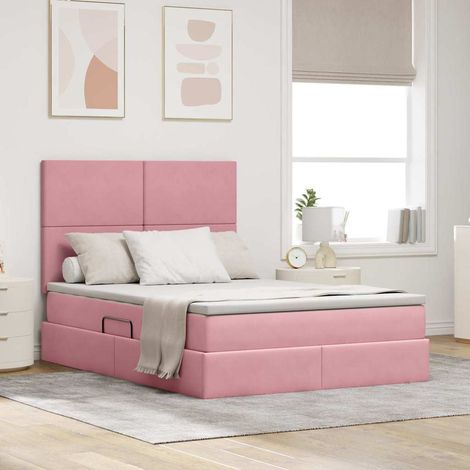 vidaXL LED-Speicherbett mit Matratze Rosa 140 x 200 cm Samt (1/5)