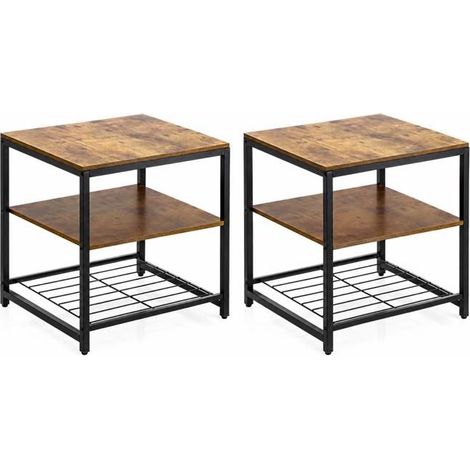 Table d'appoint - JUANIO - 50x50x51 cm - Lot de 2 - Style industriel - Plateau effet bois (1/5)