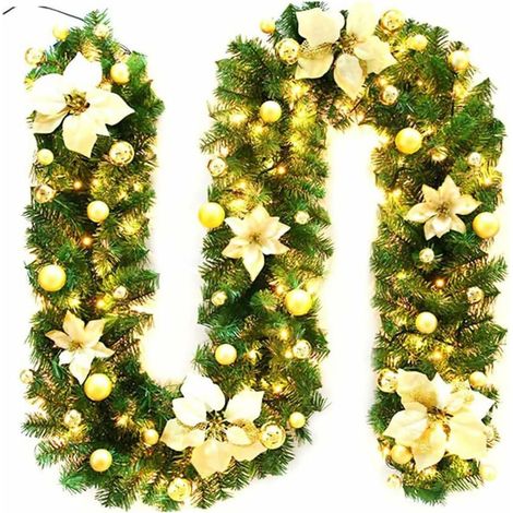 Christmas Tree Garland Decoration Ball Garland Flower Wreath Ball with LED Light for Door Entrance 270cm,Christmas Garland Light Garland Decoration LED Garland Decoration for Christmas Display，Indoor