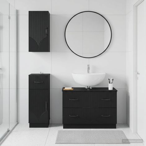 vidaXL 3 Piece Bathroom Cabinet Set HOORN Black Engineered Wood (1/5)