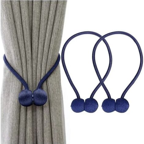 RisingFF Attache-rideau, pince à rideau avec boucle magnétique, 2 pièces, bleu marine, 42 cm (1/5)